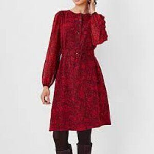 Ann Taylor Printed Belted Waist Long Sleeve Shift dress, medium petite, NWOT